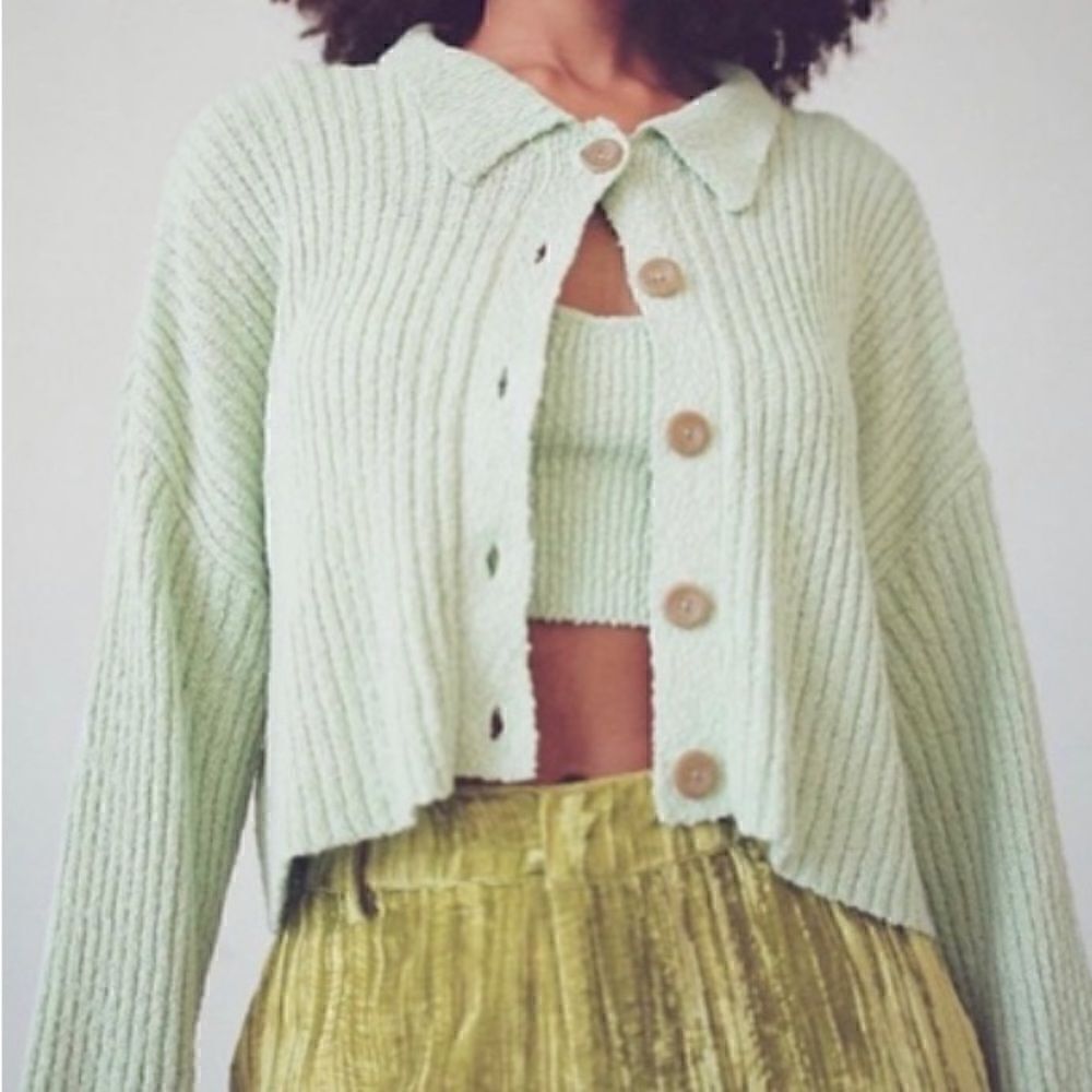 urban outfitters lime button down cardigan Small
